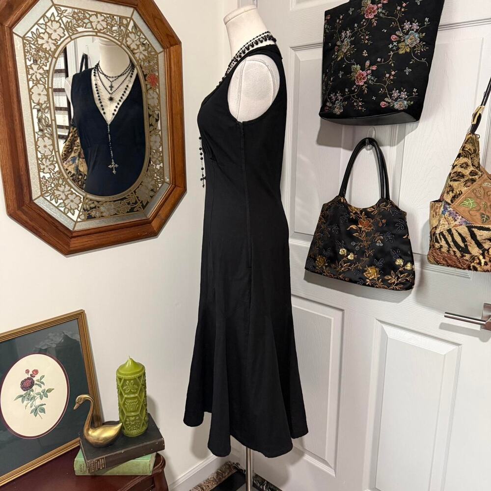 VTG Y2K Express Black Linen & Cotton Blend Sleeveless Mermaid Hem Midi Dress - Picture 4 of 8